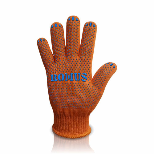 Рукавиці трикотажні з ПВХ вкрапленням Romus 4-нитка оранжеві 8412R